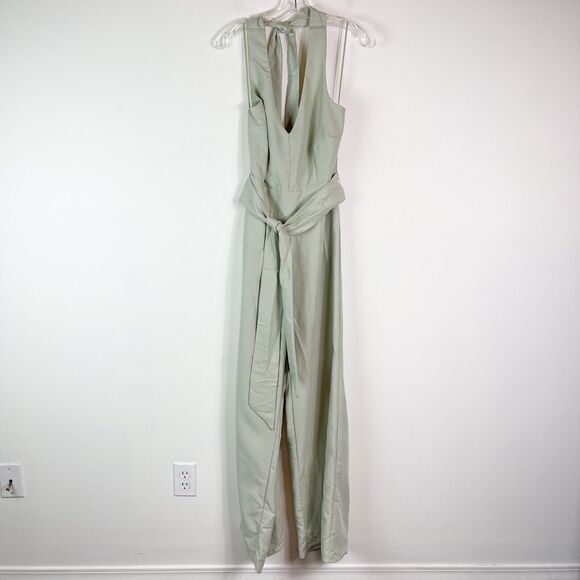 Willow NWOT Green Victor Halter Neck Tie Waist Jumpsuit Size M - Picture 2 of 6